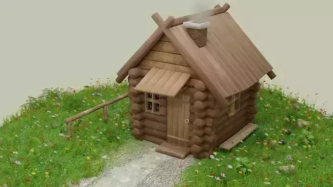 Wooden House Low-poly 3D model