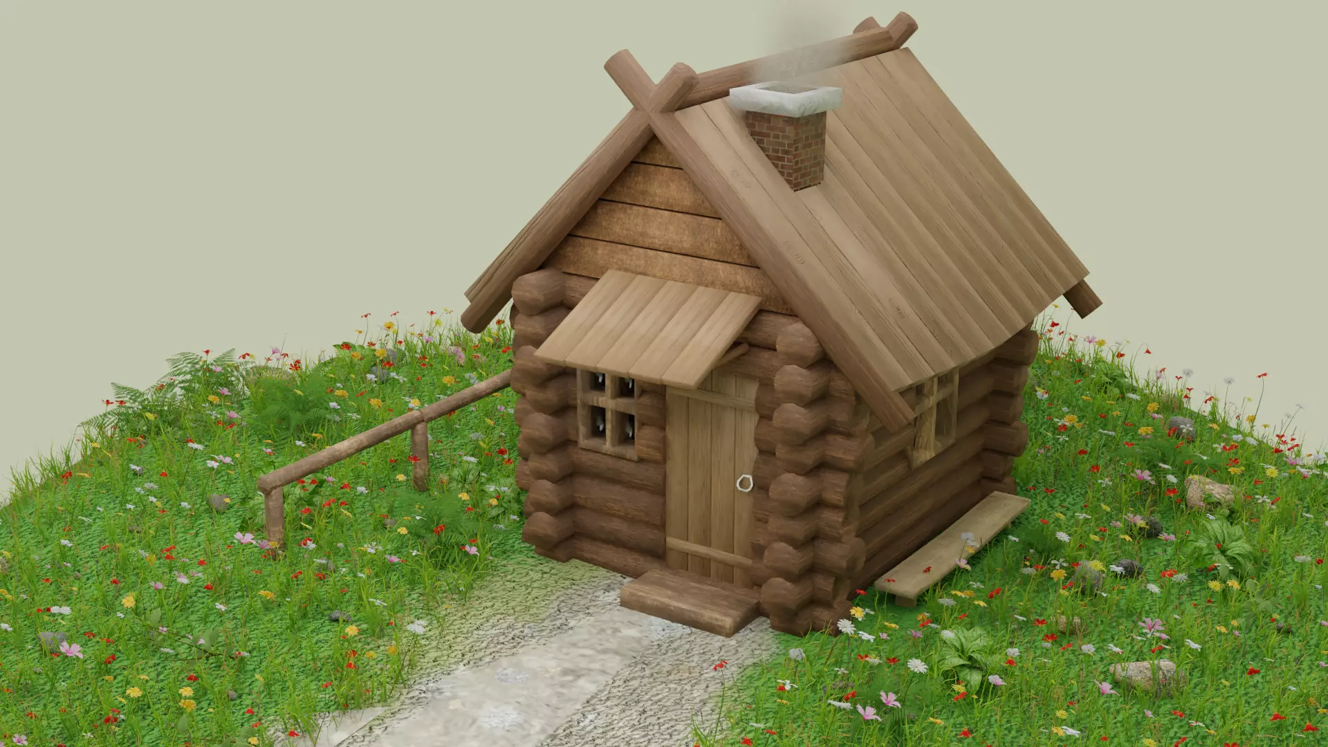 Wooden House Low-poly 3D model_0