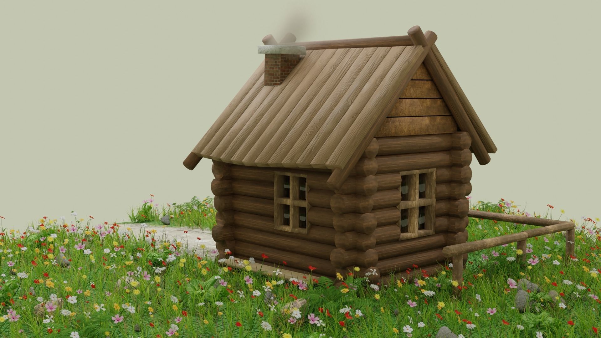 Wooden House Low-poly 3D model_6