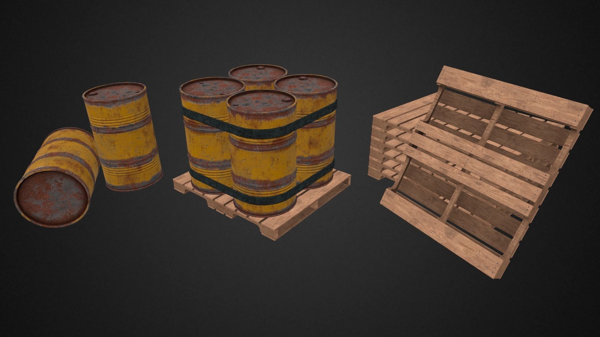 Barrel pallet Low-poly 3D model_7