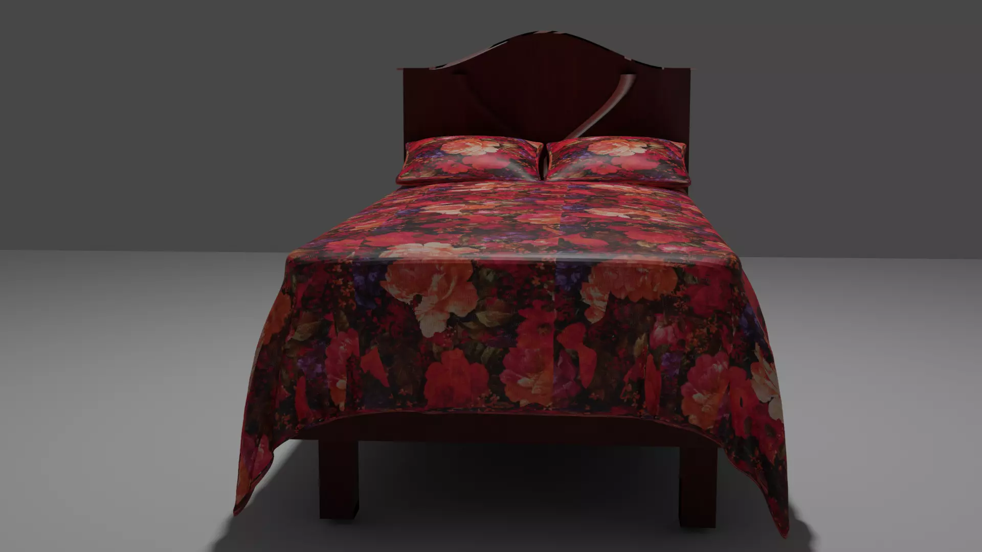 3d Bed with floral pattern 3D model_0