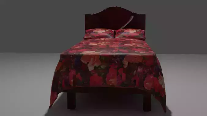 3d Bed with floral pattern 3D model