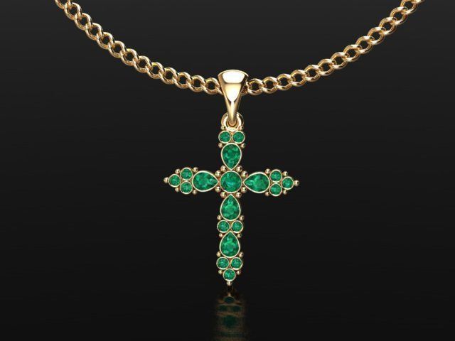 Cross with gems 3D print model_3