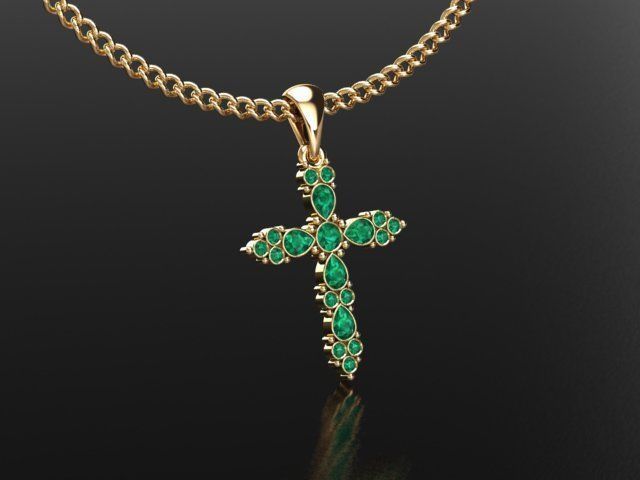 Cross with gems 3D print model_4