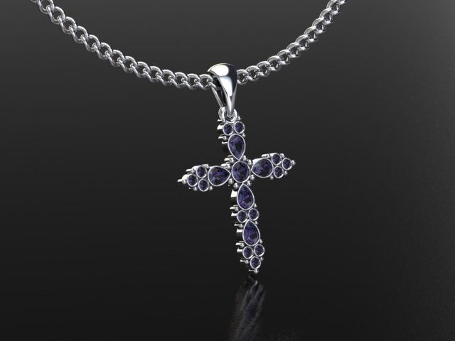 Cross with gems 3D print model_1