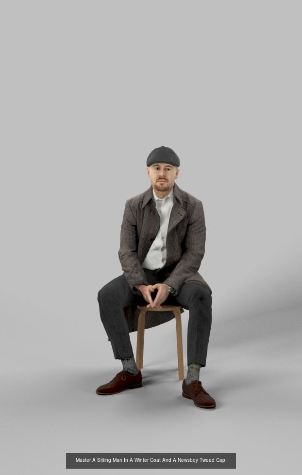 3d peopla and Master A midground cap Casual sitting winter Man 3D Model Collection_1