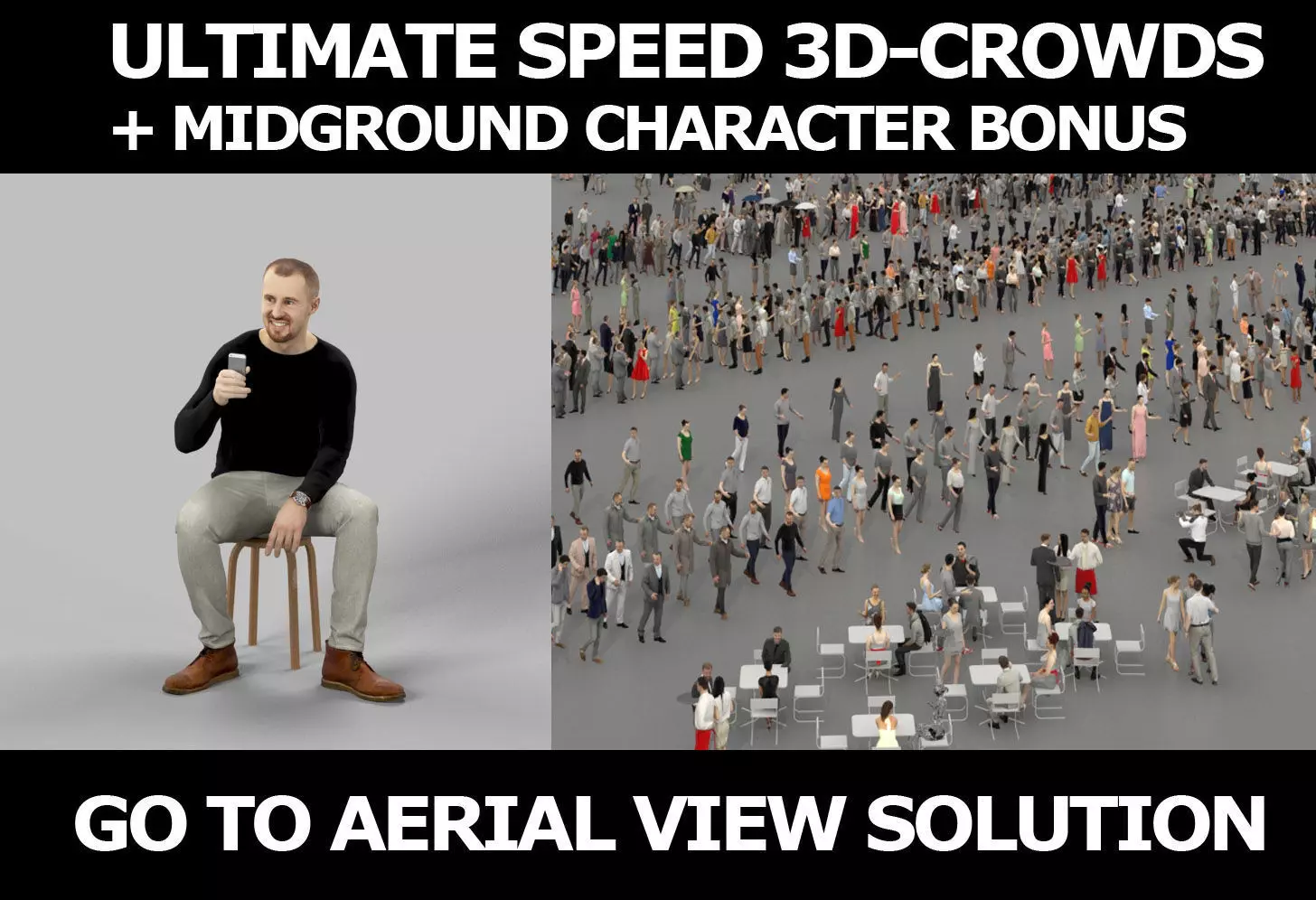 3d crowds and Master Midground Casual Man Sitting Cell Phone 3D Model Collection_0