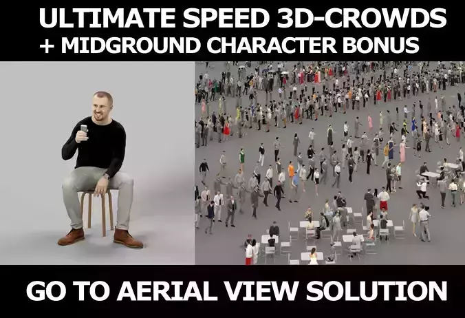 3d crowds and Master Midground Casual Man Sitting Cell Phone 3D Model Collection