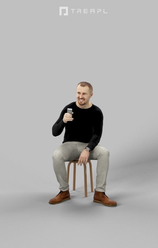 3d crowds and Master Midground Casual Man Sitting Cell Phone 3D Model Collection_14
