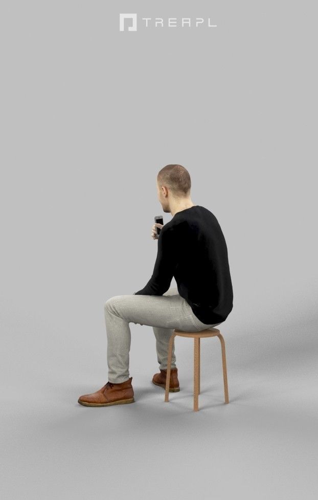 3d crowds and Master Midground Casual Man Sitting Cell Phone 3D Model Collection_13