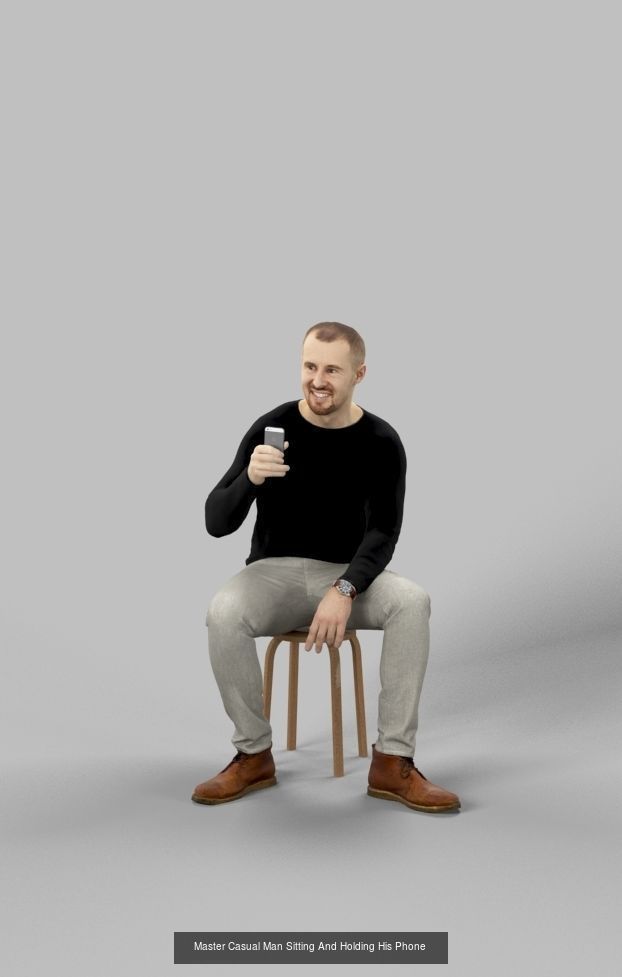 3d crowds and Master Midground Casual Man Sitting Cell Phone 3D Model Collection_1