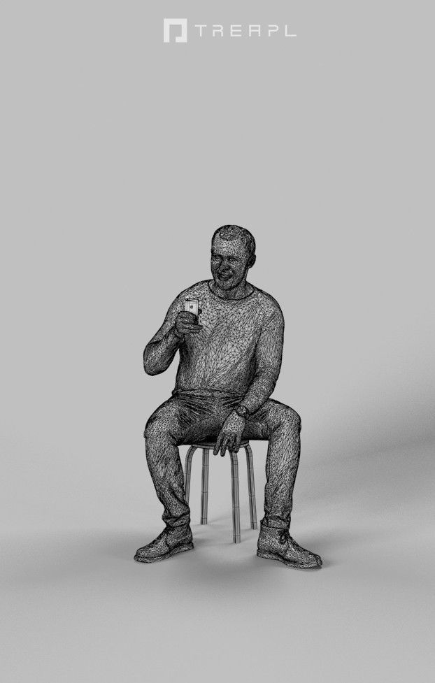 3d crowds and Master Midground Casual Man Sitting Cell Phone 3D Model Collection_18