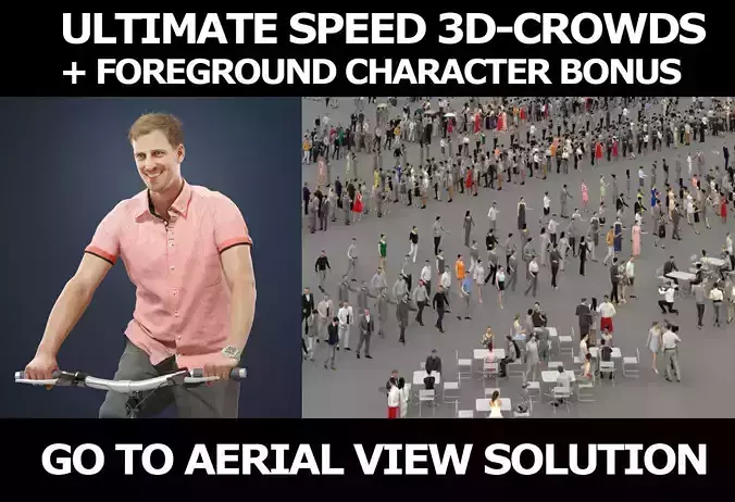 3d crowds and Mistery foreground Smart Man Bike Bicycle 3D Model Collection