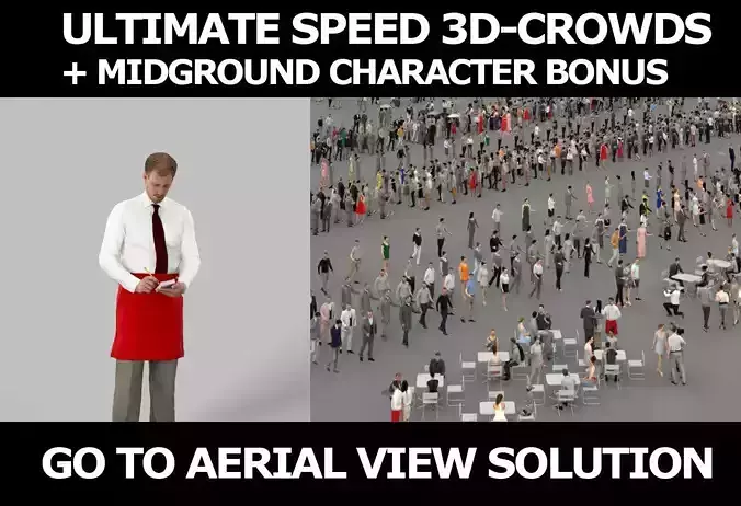 3d crowds Mistery taking order A midground Man Waiter  3D Model Collection