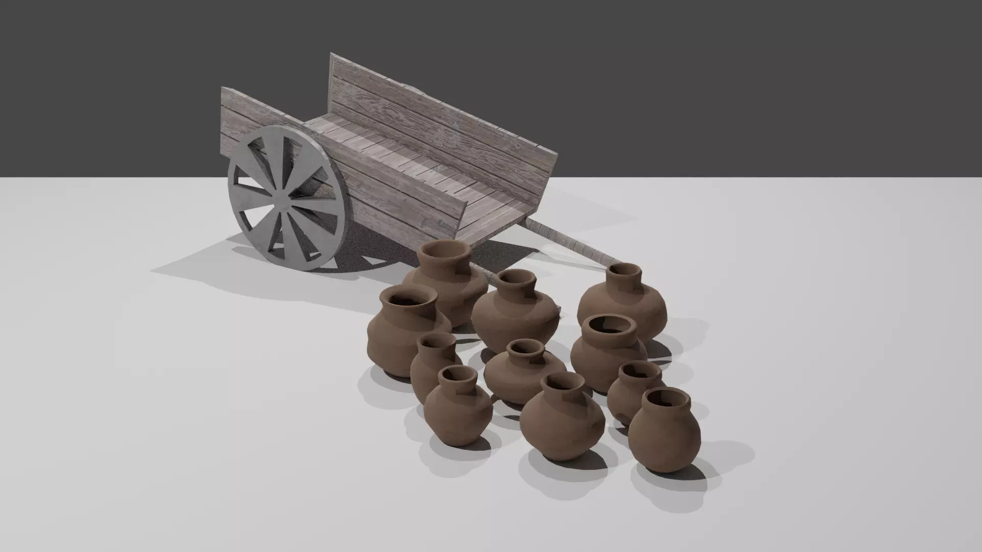 Medieval Pots and Cart Low-poly 3D model_0