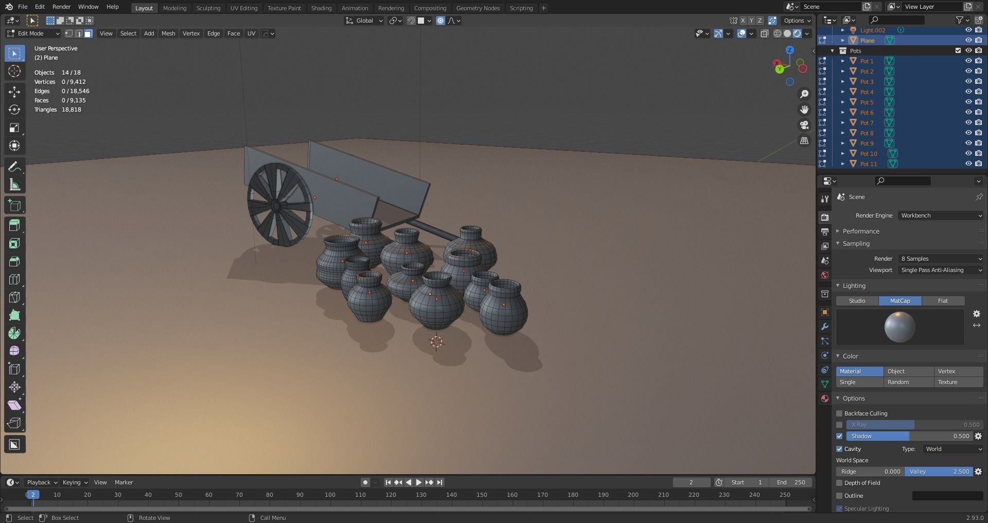 Medieval Pots and Cart Low-poly 3D model_7