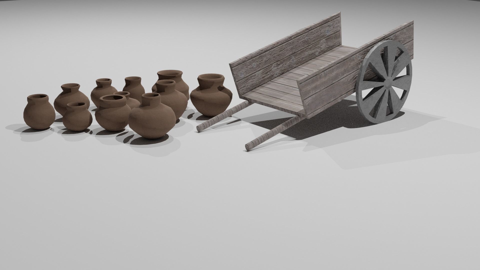 Medieval Pots and Cart Low-poly 3D model_3