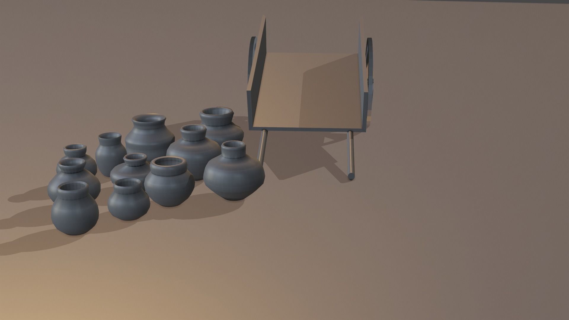 Medieval Pots and Cart Low-poly 3D model_6
