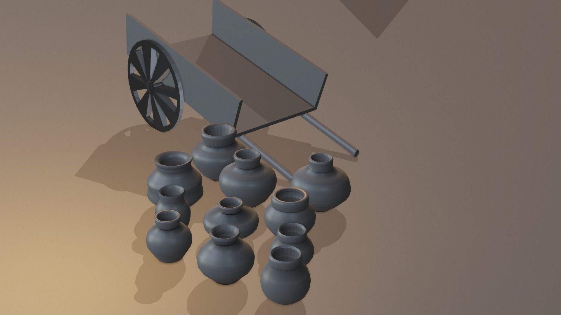 Medieval Pots and Cart Low-poly 3D model_4