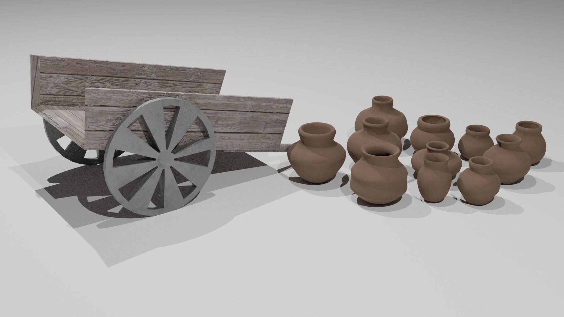 Medieval Pots and Cart Low-poly 3D model_1