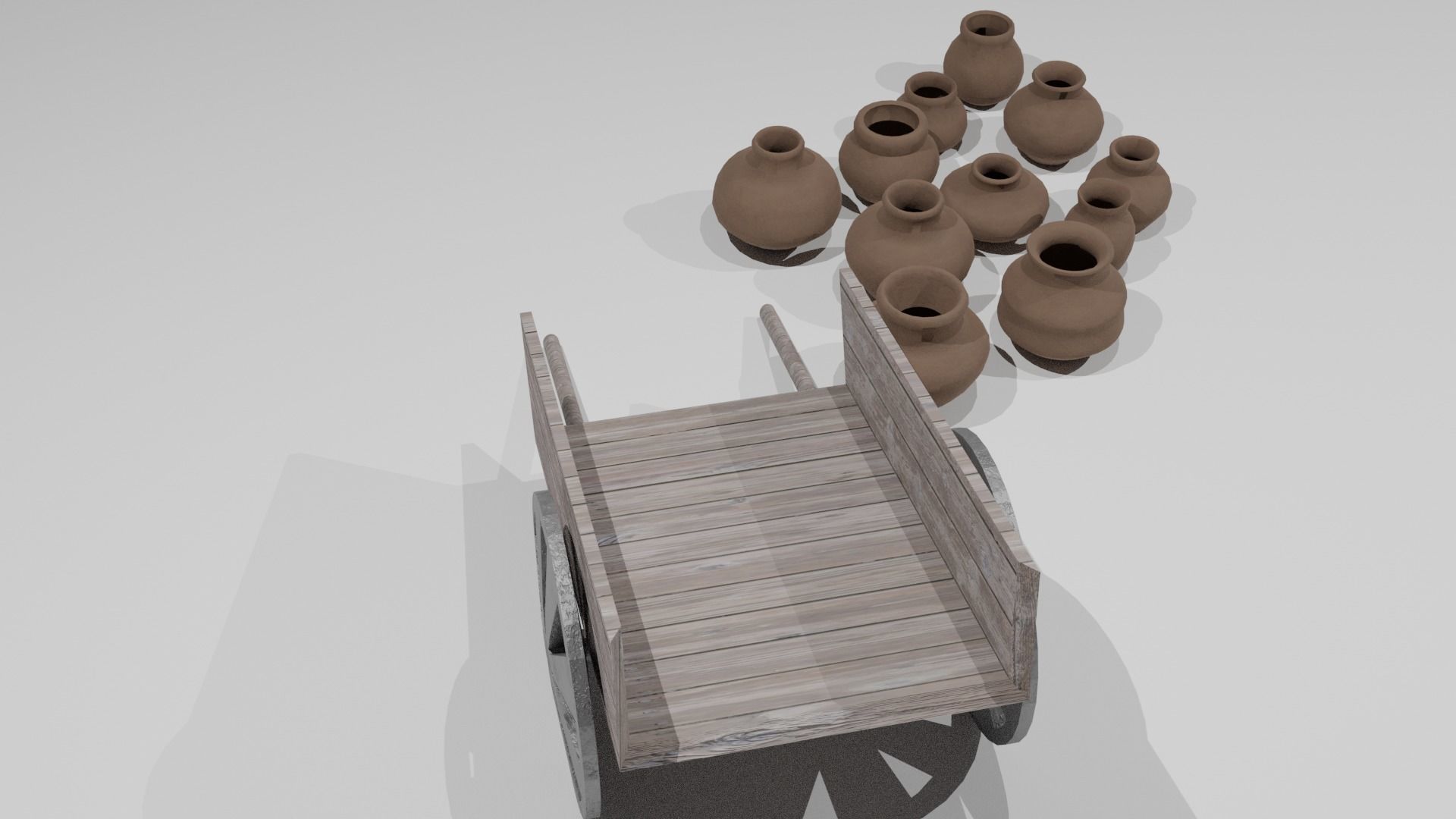 Medieval Pots and Cart Low-poly 3D model_2