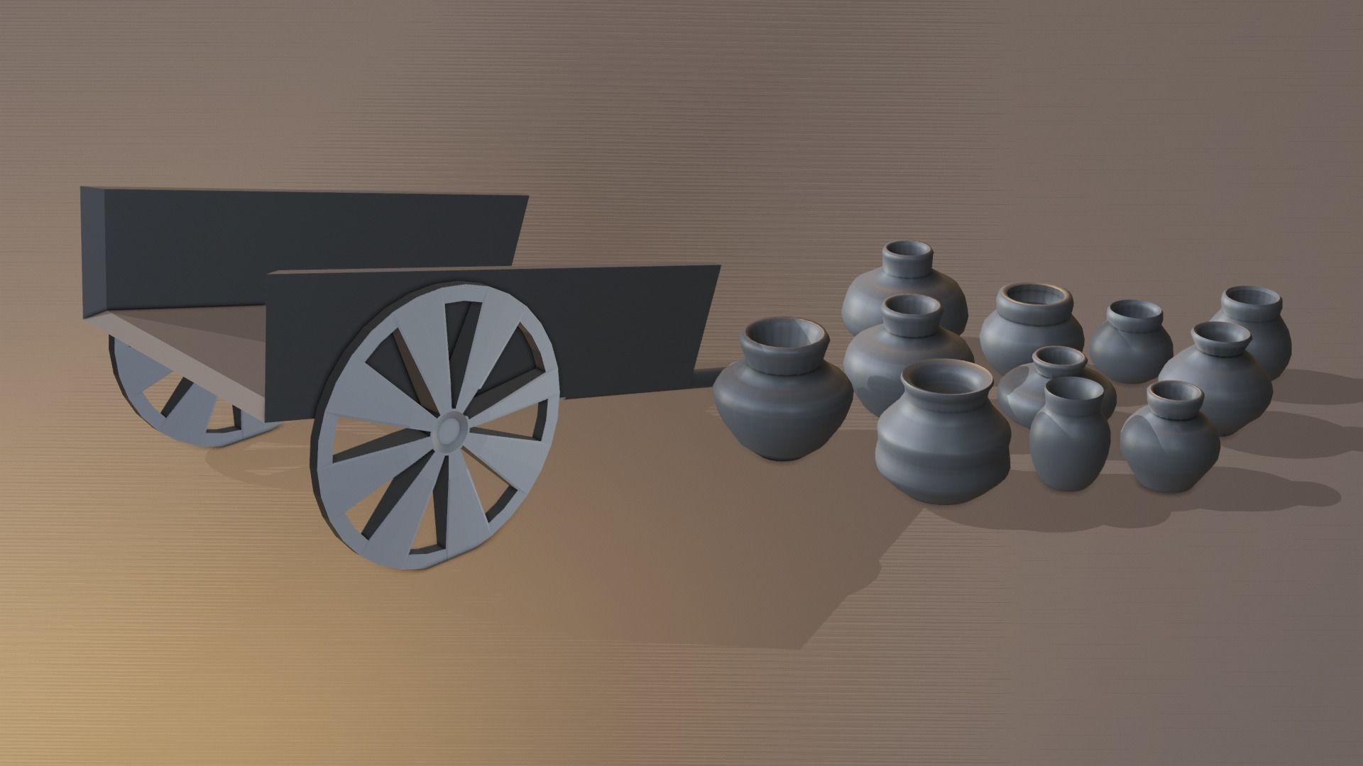 Medieval Pots and Cart Low-poly 3D model_5