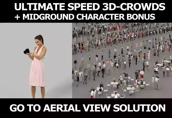 3d crowds and Mirage Midground Summer Casual Woman Camera 3D Model Collection