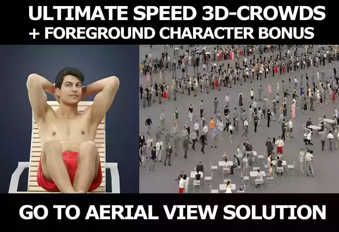 3d crowds and Prime A foreground sitting Beach Man Swimsuit 3D Model Collection