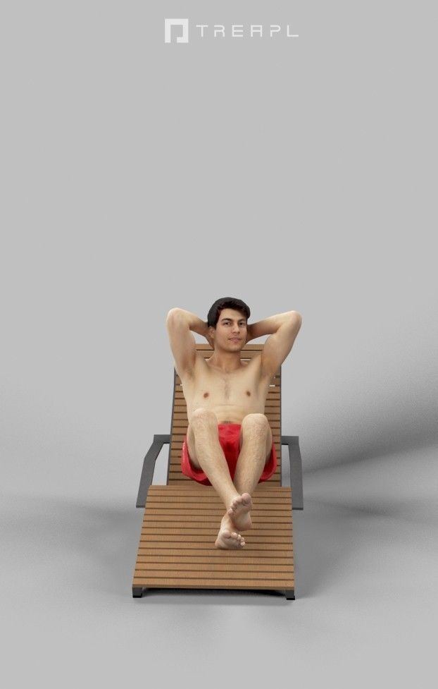 3d crowds and Prime A midground swimsuit Beach Man sitting 3D Model Collection_12