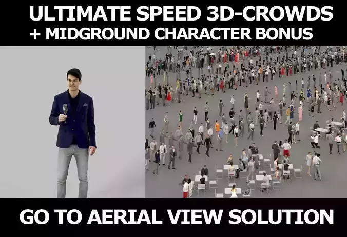 3d crowds and Prime with champagne midground Event Casual Man  3D Model Collection