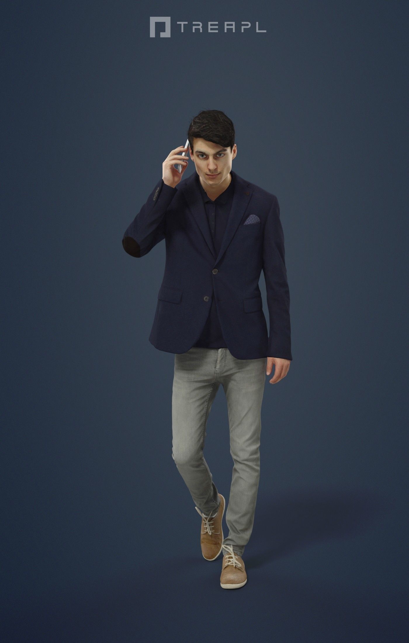 3d crowds and Prime A Foreground Smart Casual Man Cell Phone 3D Model Collection_21