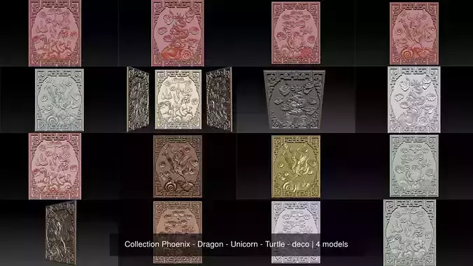 Collection Phoenix - Dragon - Unicorn - Turtle - deco