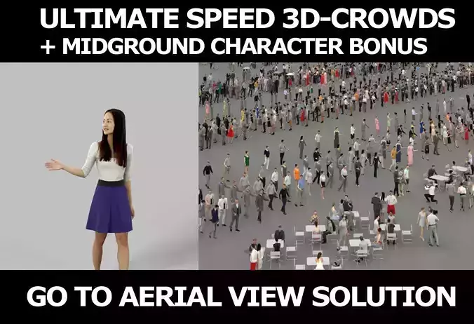 3d crowds and Passion walking midground Summer Asian Woman 3D Model Collection