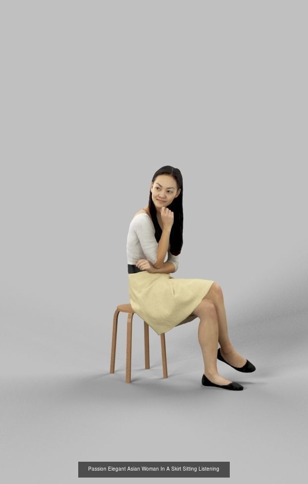 3d crowds and Passion a midground casual Asian Woman sitting 3D Model Collection_1