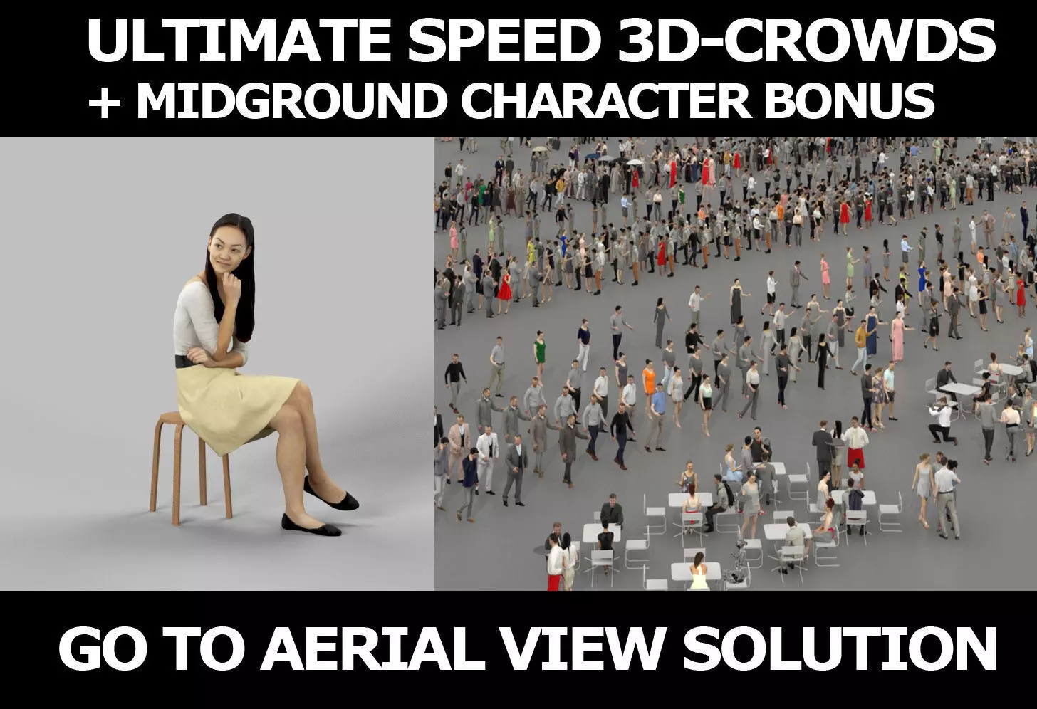 3d crowds and Passion a midground casual Asian Woman sitting 3D Model Collection_0