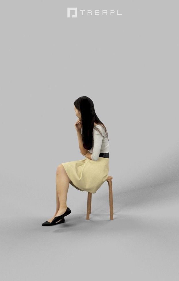 3d crowds and Passion a midground casual Asian Woman sitting 3D Model Collection_16