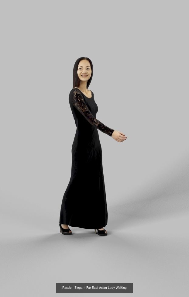 3d crowds and Passion Elegant Event Asian Woman Walking 3D Model Collection_1