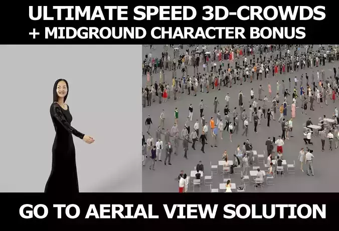 3d crowds and Passion Elegant Event Asian Woman Walking 3D Model Collection
