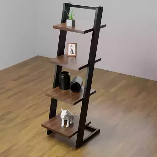 shelf wooden with cat 3D model