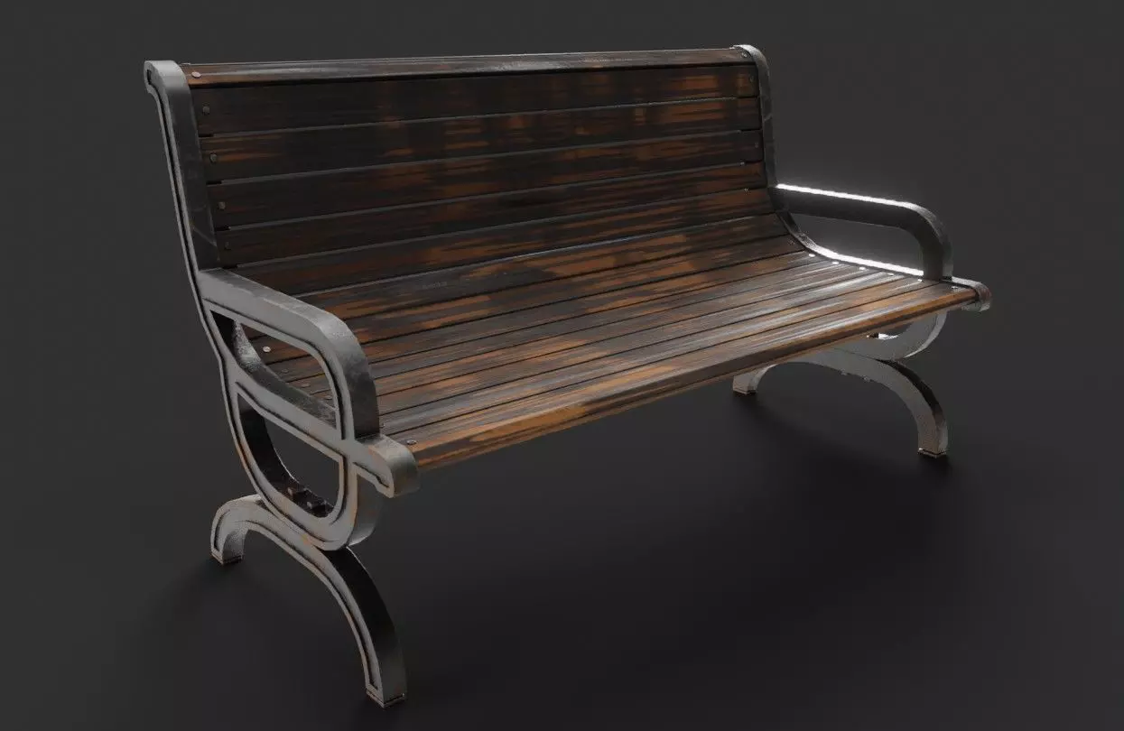 Park Bench Low-poly 3D model_0