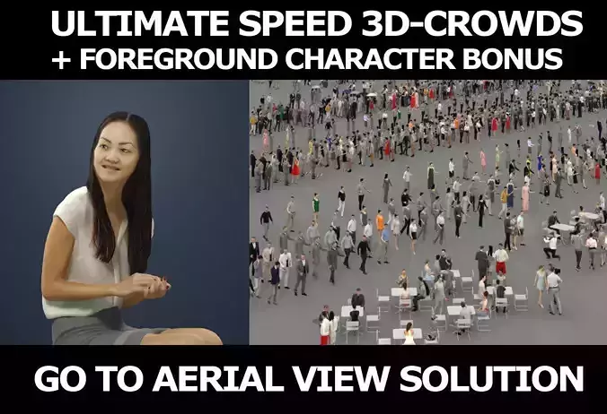 3d crowds and Passion foreground Elegant Asian woman Sitting  3D Model Collection