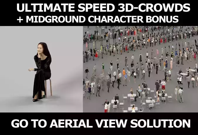 3d crowds and Passion a foreground event Sitting Asian Woman 3D Model Collection