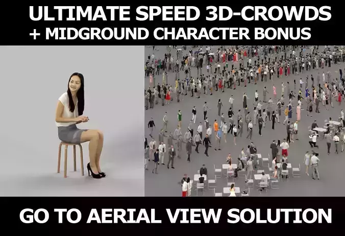 3d crowds and Passion a Midground Asian Business Woman Sitting 3D Model Collection
