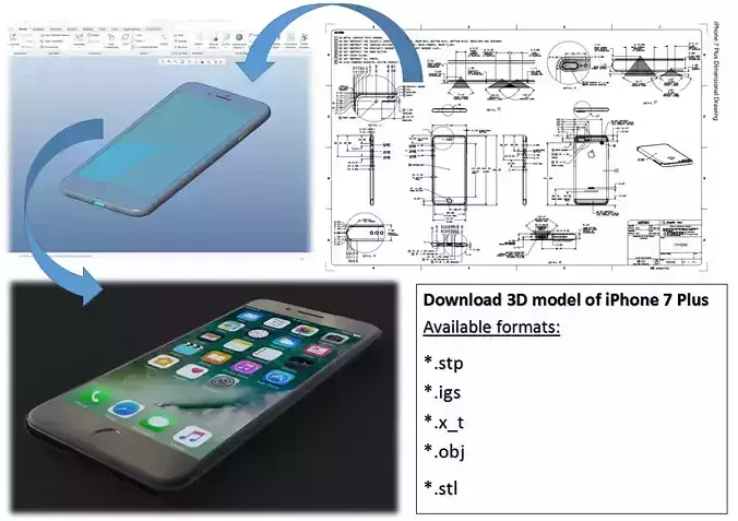 iPhone 7 Plus - original dimensions 3D model