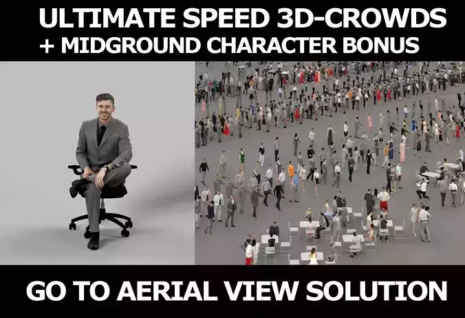 3d crowds and Posture A midground Business Man Sitting office 3D Model Collection