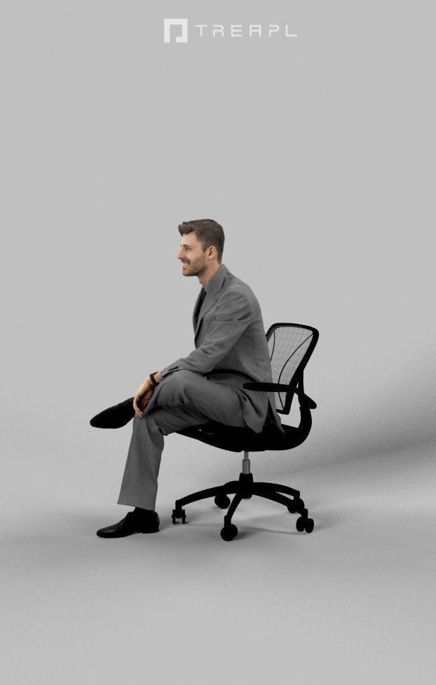 3d crowds and Posture A midground Business Man Sitting office 3D Model Collection_13
