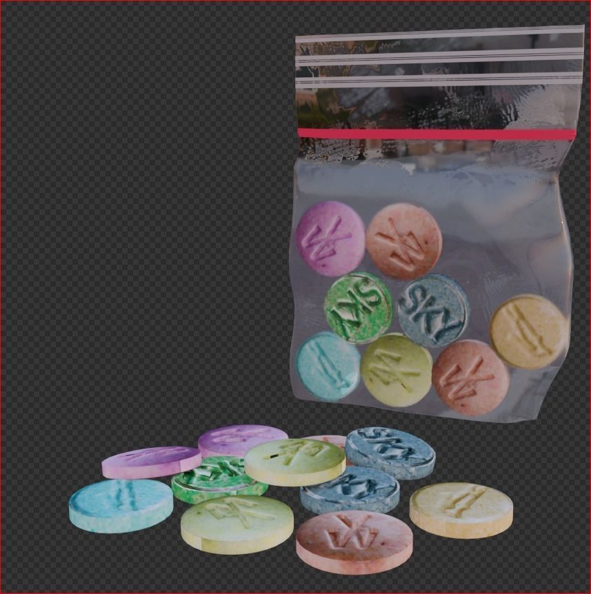 Simple Extasy Pills and Bag Low-poly 3D model_1