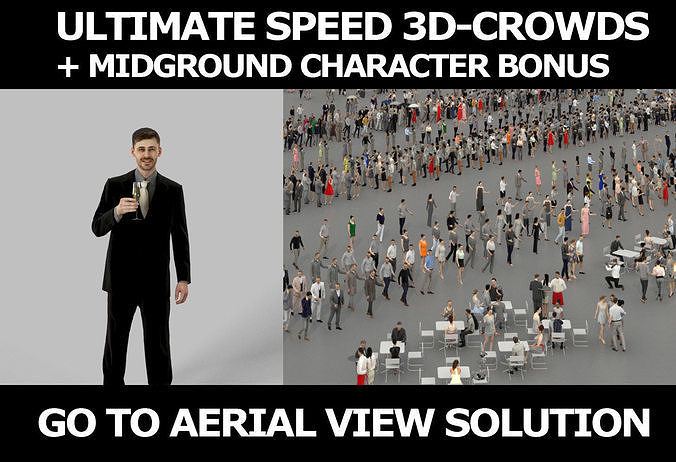 3d crowds and Posture midground Elegant Business Man Champagne 3D Model Collection