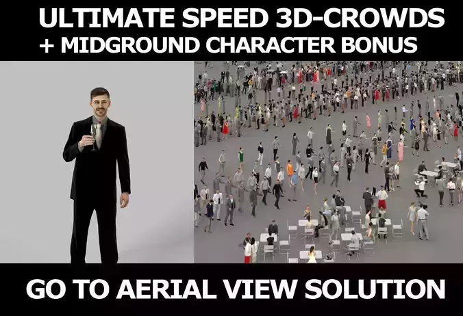 3d crowds and Posture midground Elegant Business Man Champagne 3D Model Collection