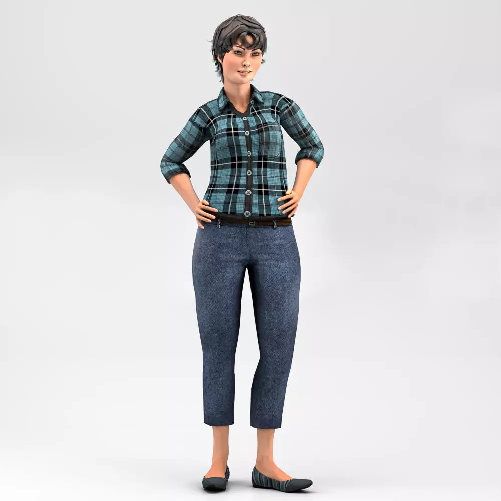 Jessica-Vol-02 woman in jeans and plaid shirt Free 3D model